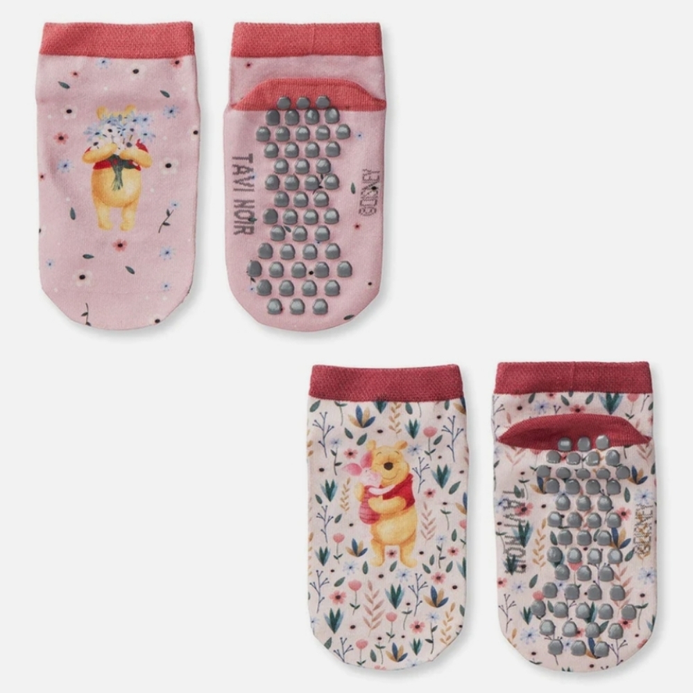Tavi Noir Disney Winnie The Pooh 2 Pairs Kids Tiny Soles Grip Socks Age 4-6 NWT